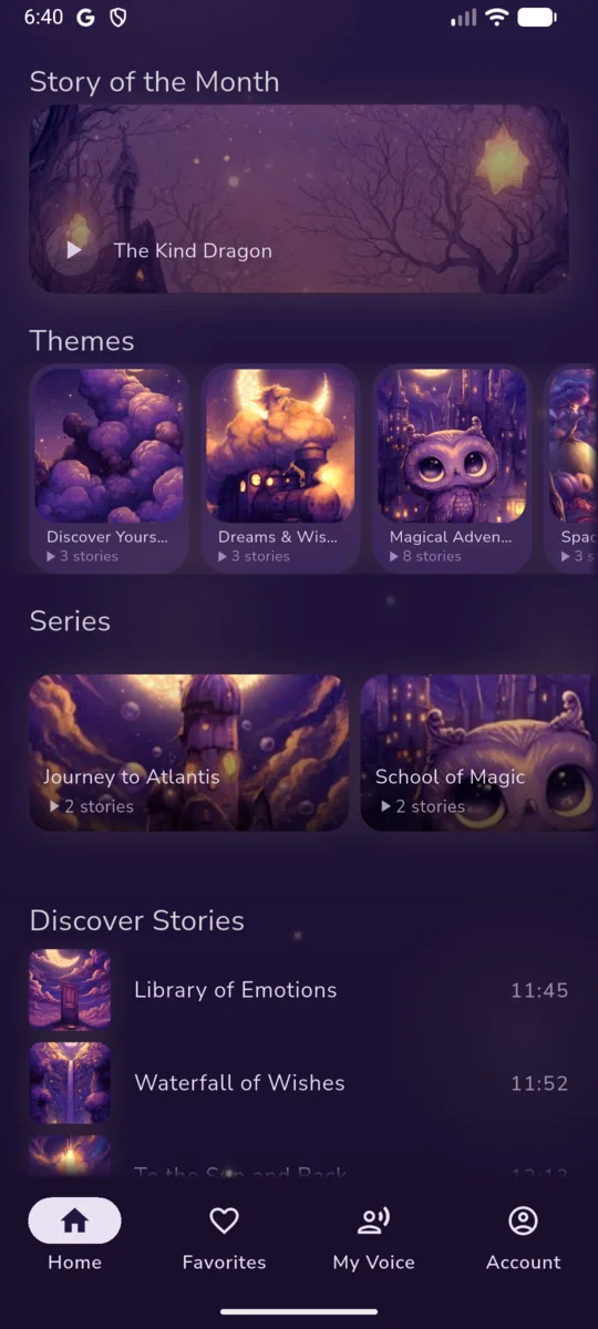 Dreamsy story library with bedtime themes and series